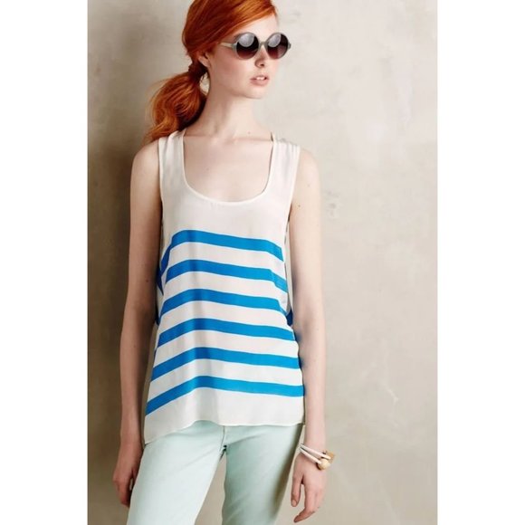 Anthro Plenty by Tracy Reese Marina Blue Striped Tank Top NWT - Picture 2 of 6